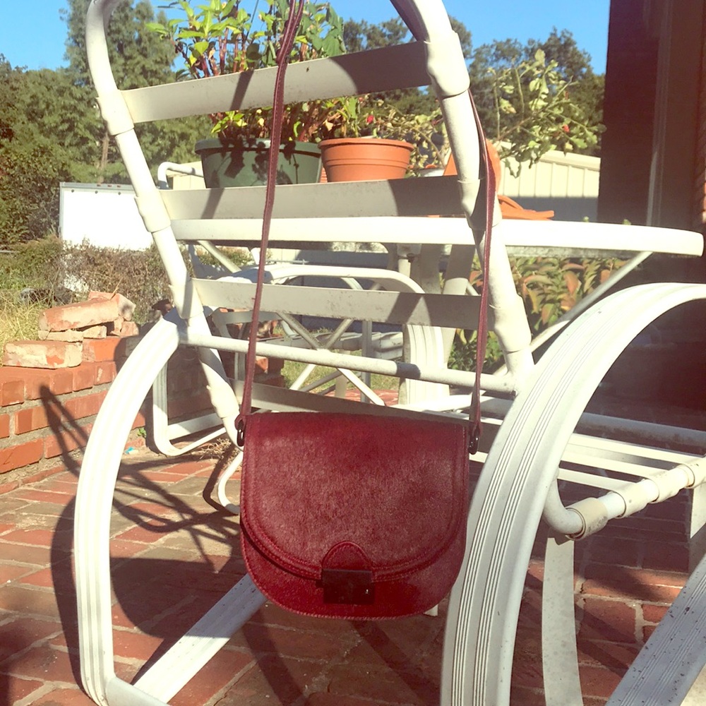 Loeffler Randall burgundy calf-hair bag EUC